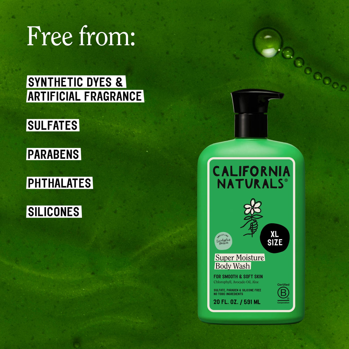 California Naturals Super Moisture Body Wash 2-Pack, Moisturizing Shower Gel for Dry Skin with Mango Seed Butter, Avocado & Aloe, Sulfate, Paraben & Silicone Free, Eucalyptus Breeze, 20 oz