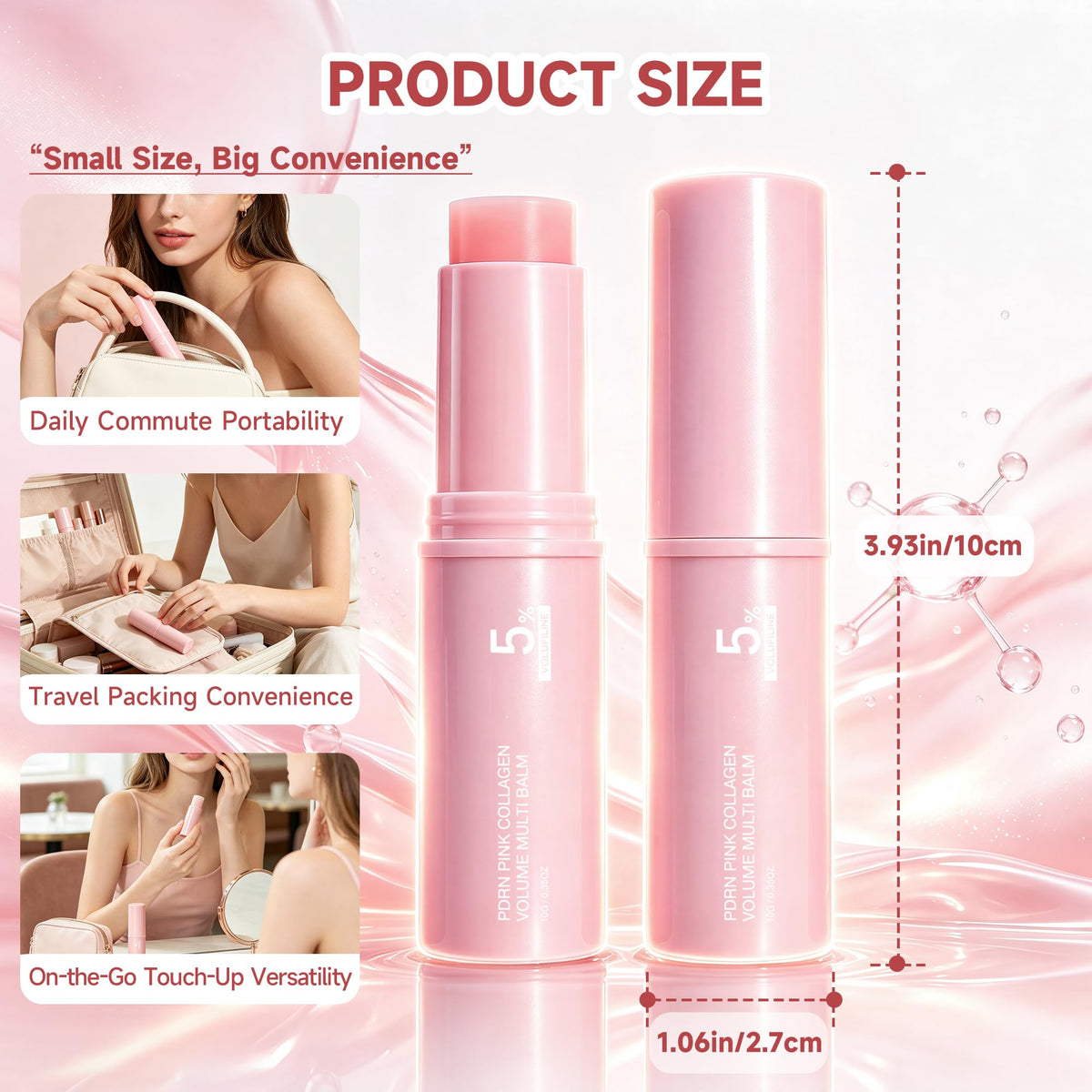 2 Pcs PDRN Pink Collagen Volume Multi Balm Stick, Hydrate and Brighten Skin