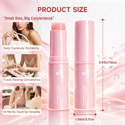 2 Pcs PDRN Pink Collagen Volume Multi Balm Stick, Hydrate and Brighten Skin