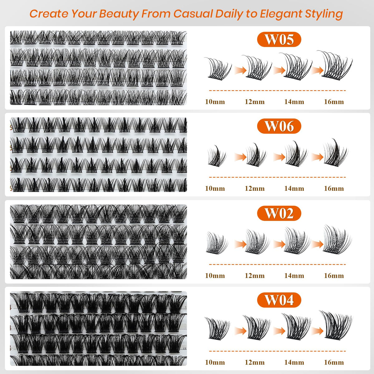 Lash Clusters 4 Style Wispy Lashes Clusters Eyelash Clusters Pestañas Postizas Naturales Cluster Eyelash Extensions Cluster Lashes Soft False Eyelashes Natural Look(W02+W04+W05+W06 Lash Only)