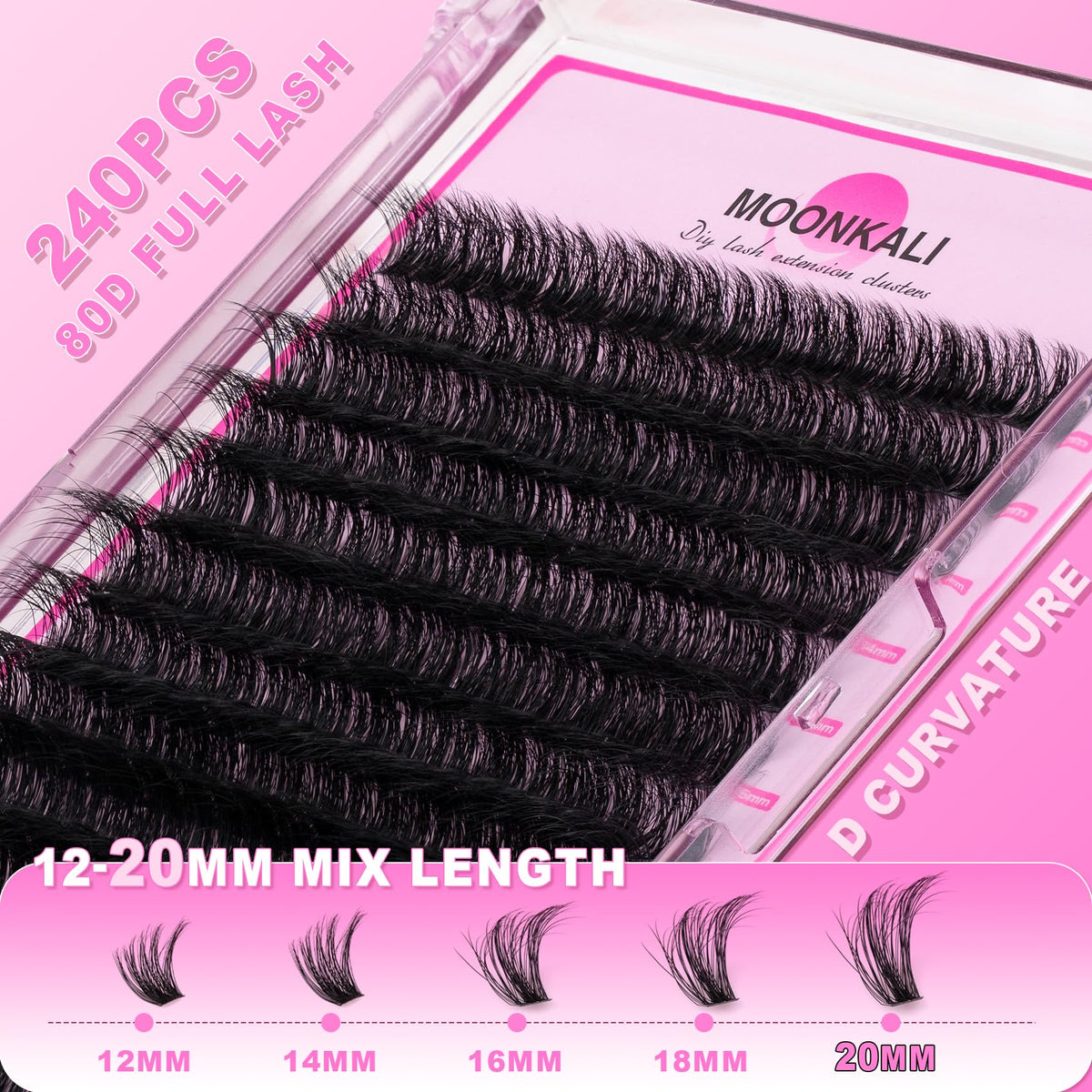 MOONKALI Thick Lash Clusters Wispy 80D Eyelash Clusters D Curly 12-20MM