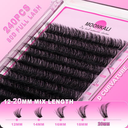 MOONKALI Thick Lash Clusters Wispy 80D Eyelash Clusters D Curly 12-20MM
