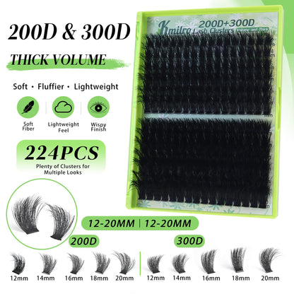 Kmilro Lash Clusters 200D+300D Eyelash Clusters 12-20mm Thick Volume Lash Extensions Wispy Individual Cluster Lashes DIY Eyelash Extensions Dramatic Full Look Salon Style False Eyelashes