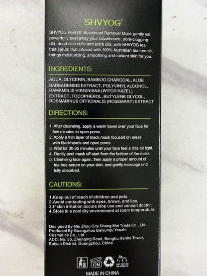 Blackhead Peel Off Face Mask, SHVYOG 3-in-1 Blackhead Remover Mask with Brush & Tea Tree Oil Serum, Charcoal Face Mask for Deep Cleansing Blackheads, Dirts, Pores, Skin Oil (100g+30ml)