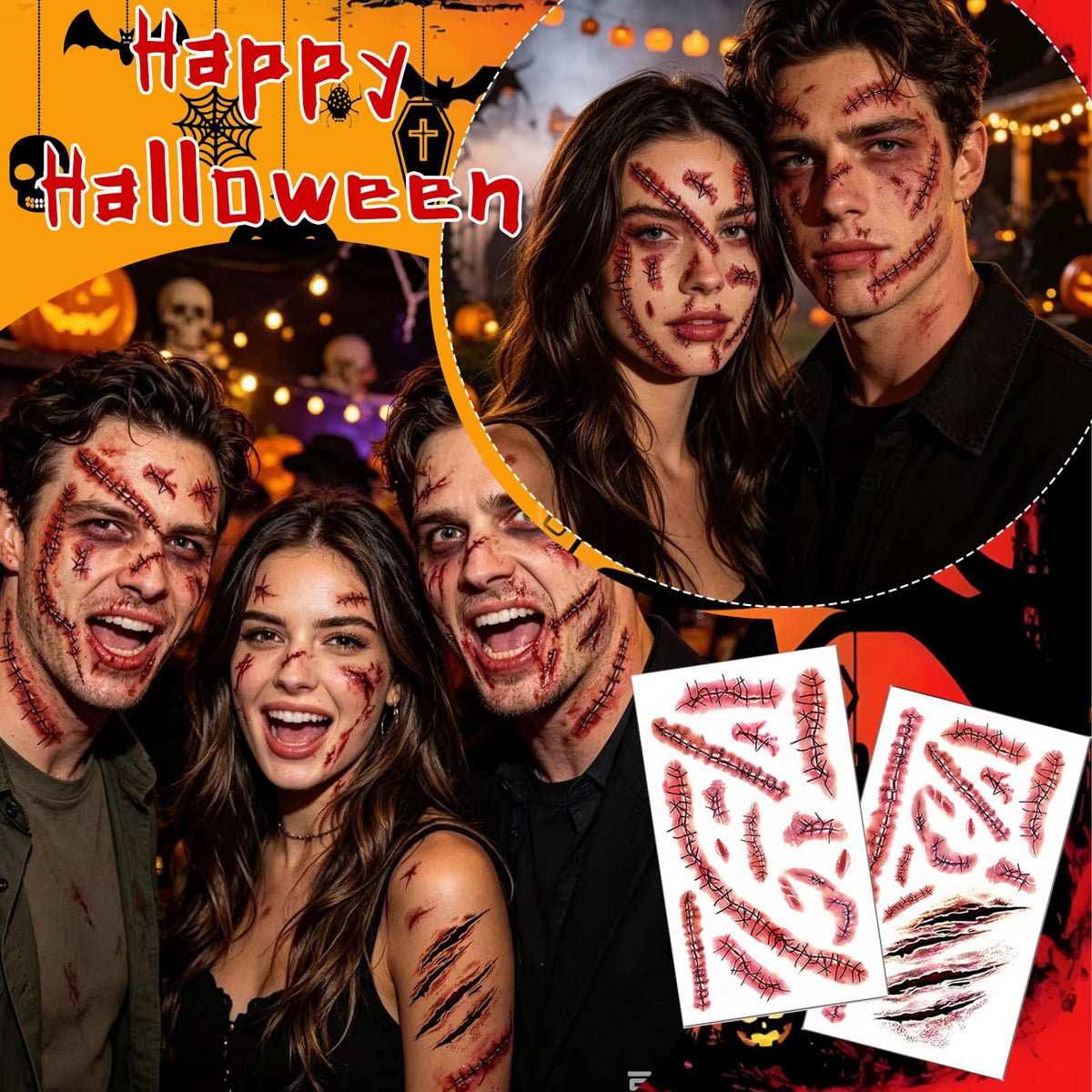 25 Sheets Fake Scar Temporary Tattoos Bloody Halloween Makeup Stickers