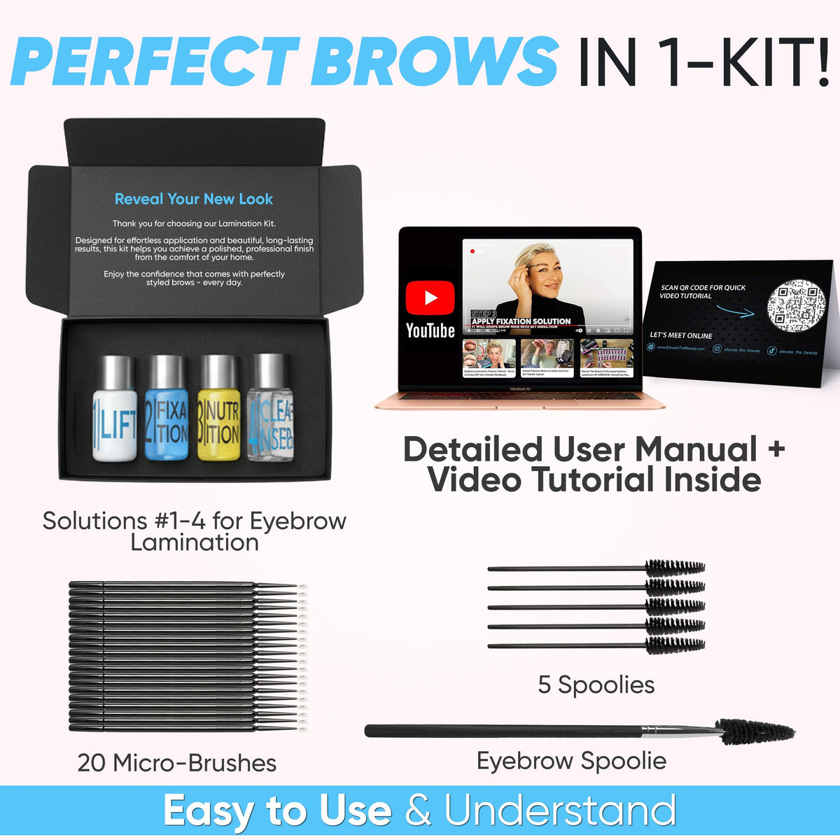 Elevate The Beauty Brow Lamination Kit At-home with Tools & Video Guide