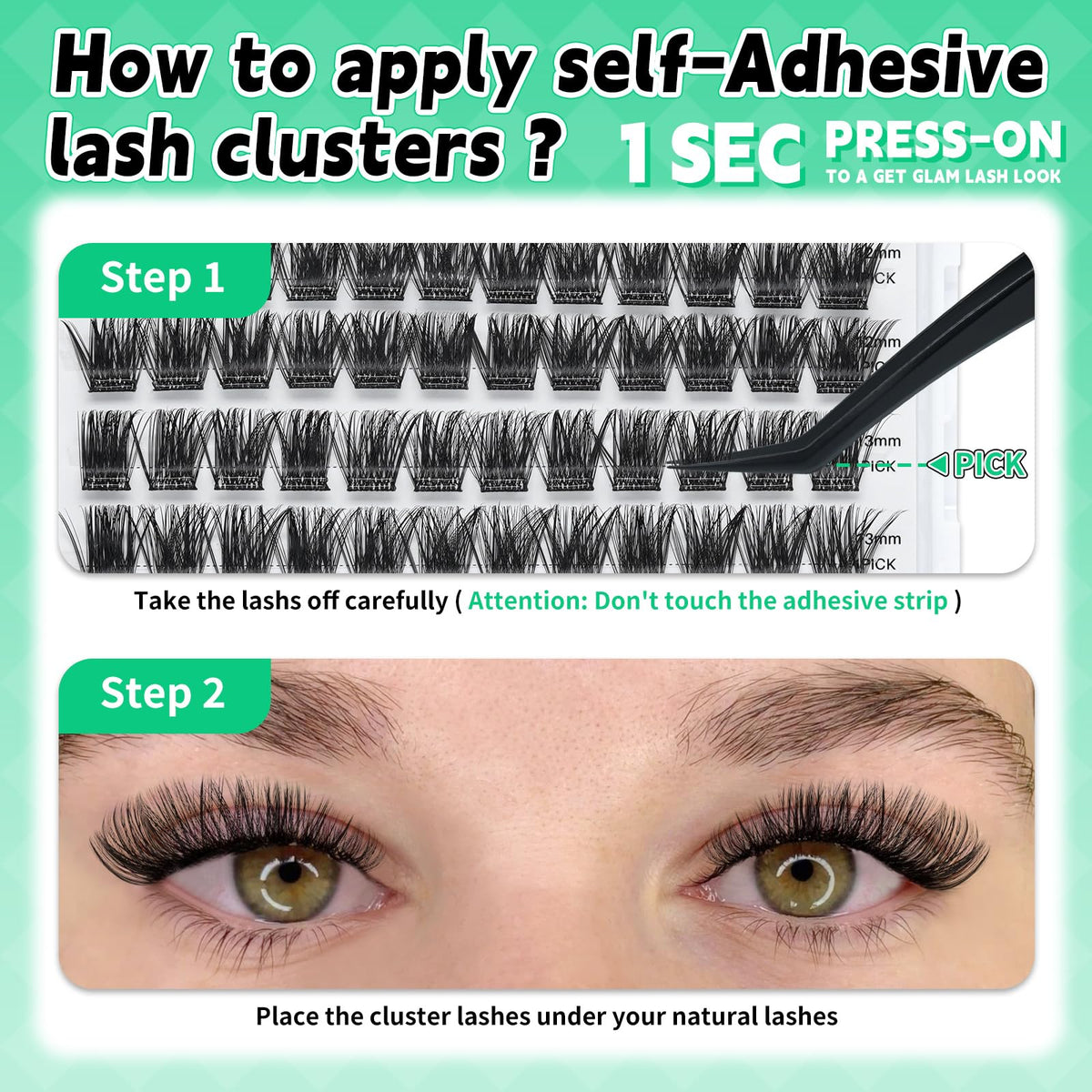 LASHSUN Self Adhesive Wispy Lash Clusters Kit, Mixed Length 8mm-16mm156pcs