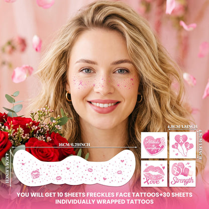Breast Cancer Awareness Accessories, Pink Out Glitter Freckles Face Tattoo