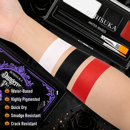 BOBISUKA 3-Color Clown Face Body Paint Water Activated, Black White & Red