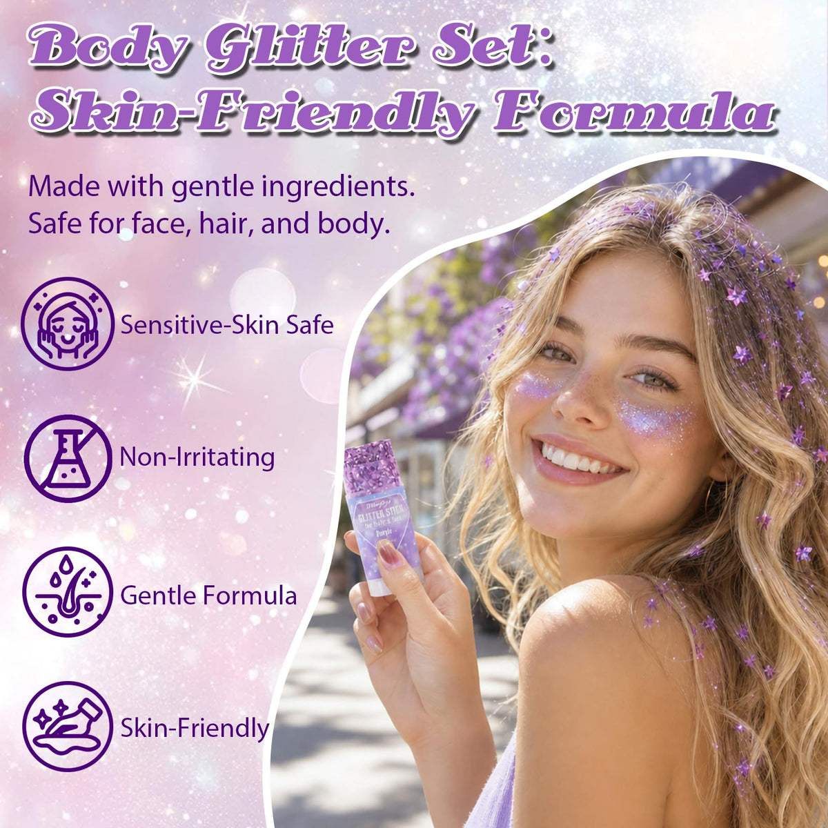 4Pcs Body Glitter Stick Set (Pink/Blue/Gold/Purple) Each 0.56oz