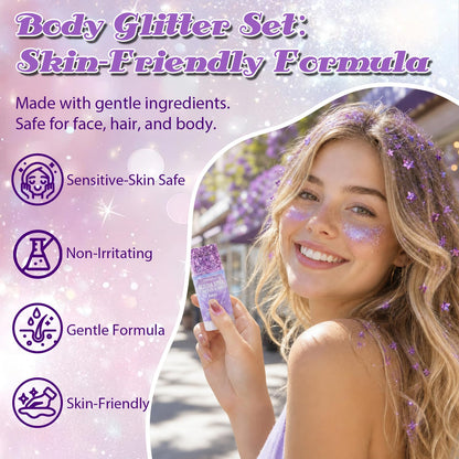 4Pcs Body Glitter Stick Set (Pink/Blue/Gold/Purple) Each 0.56oz