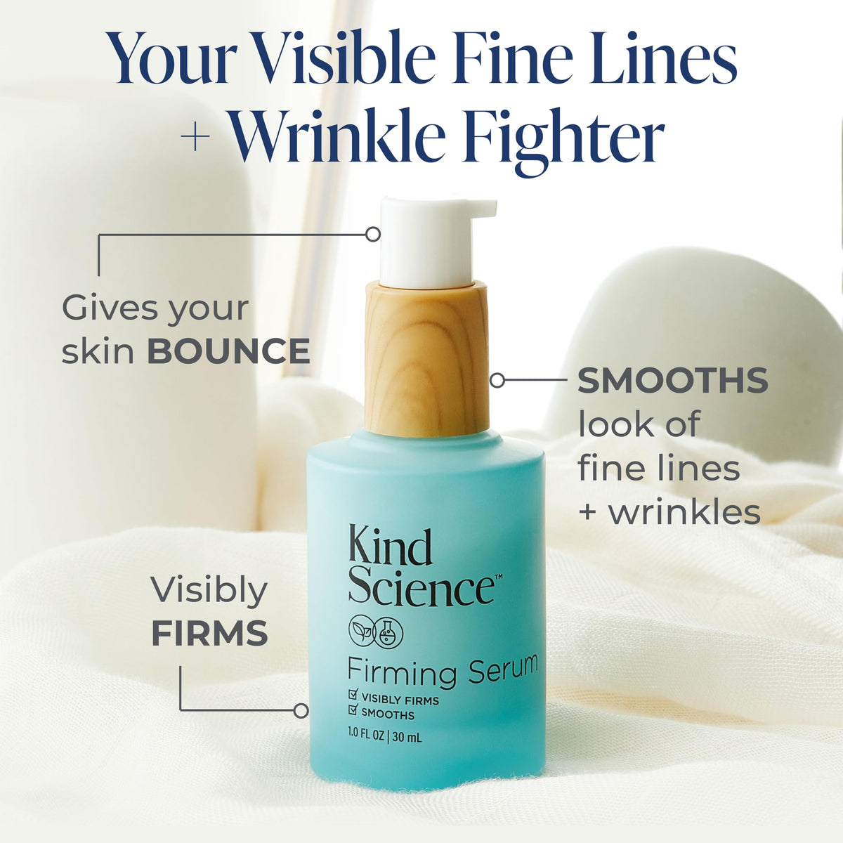 Kind Science Firming Serum, Anti Aging Face Treatment, Lightweight Facial Serum With Retinol Alternative Bakuchiol & Peptides, Fragrance Free, For Sensitive Skin and All Skin Types, 1 fl oz