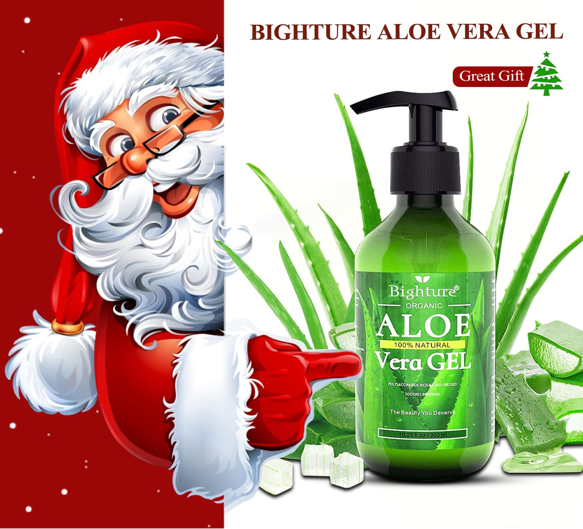 BIGHTURE Aloe Vera Gel, 100% Aloe Vera from Freshly Cut Aloe Leaves, Skin Care for Deeply & Rapidly Soothing, Firming, After Shave, Sunburn Relieve, etc