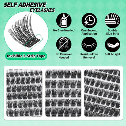 LASHSUN Self Adhesive Wispy Lash Clusters Kit, Mixed Length 8mm-16mm156pcs