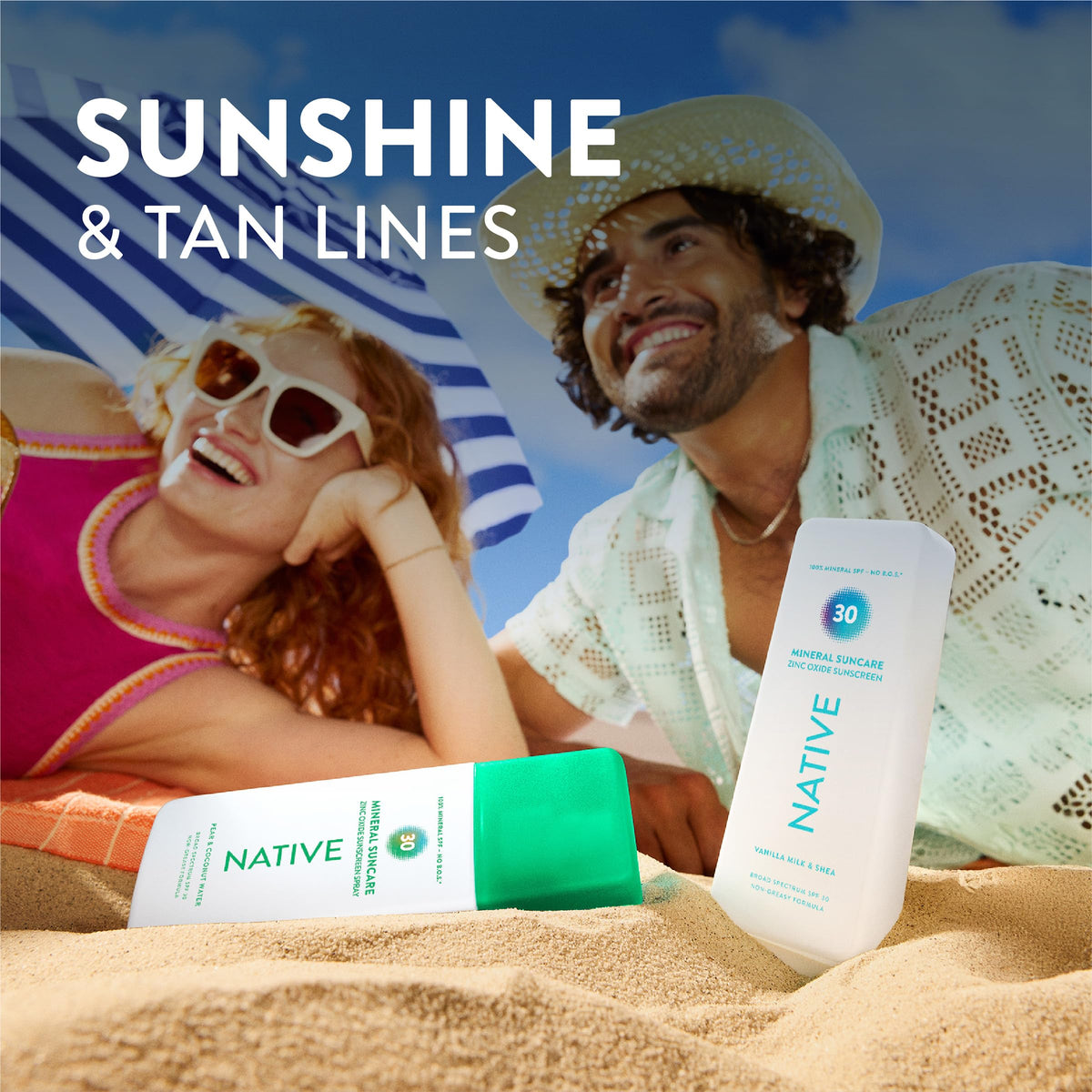 Native Mineral Sunscreen Spray SPF 30, Unscented, with 100% Mineral Zinc Oxide for Face & Body, Hawaii Compliant, Vegan, No White Cast - 7 oz
