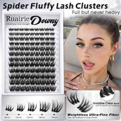 Fluffy Lash Clusters Wispy Lashes Clusters Downy Cluster Eyelash Extensions Volume Eyelash Clusters 8-16mm Faux Mink D-Curly Spider Lash Extensions Invisible Band Eyelashes Clusters