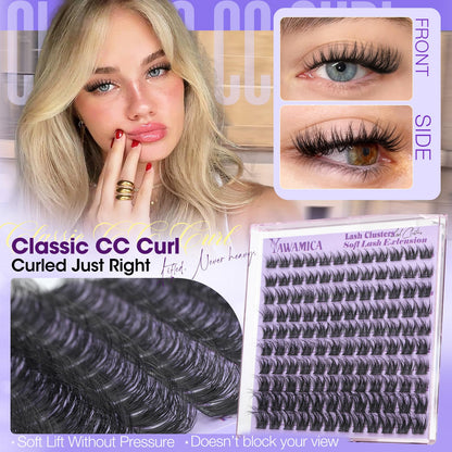 Wispy Fluffy Lash Clusters 8–14mm Short Eyelash Clusters Natural CC Curl Individual Lashes DIY Eyelash Extensions with Thin Lash Band for Daily Wear, Clean Girl & Soft Glam by Yawamica