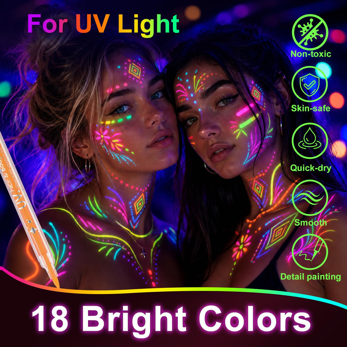18 Pack Neon Face Body Paint, Glow in the Dark UV Body Face Paint for Skin