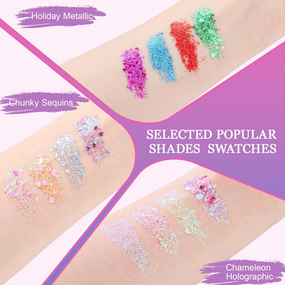 Face Glitter Face Gems, 40 Colors Glitter Makeup with 12 Sheets Face Jewels
