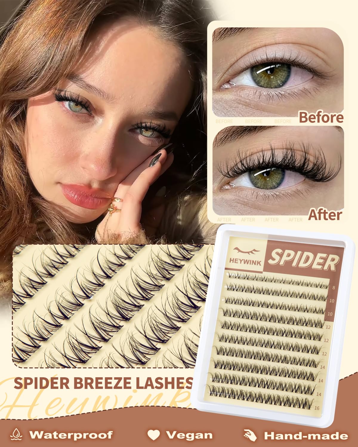HEYWINK Spider Breeze Lash Clusters Kit Natural Eyelash Clusters 8-16mm