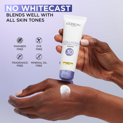 L'Oreal Paris Collagen Moisture Filler Face Cream with Broad Spectrum SPF 30, Anti-Aging Moisturizer and Daily Sunscreen, Includes Face Serum Sample
