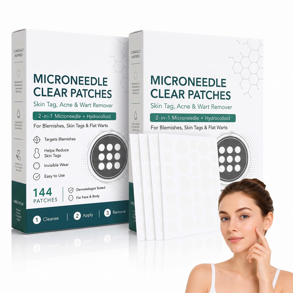 Microdart Acne Patches 288ct - 2-in-1 Dissolving Microneedle Clear Patches with