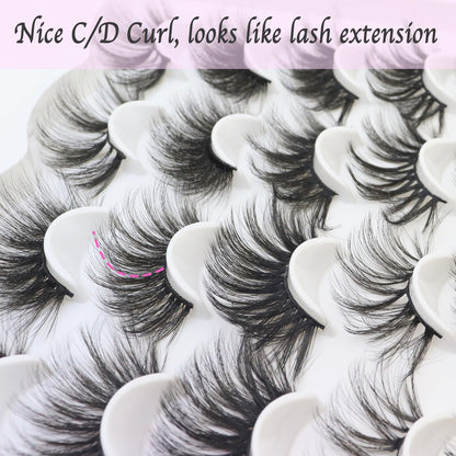 DAODER False Eyelashes 25MM Mink Lashes Dramatic Look Fluff Long Fake Eyelashes Wispy 25mm False Lashes Strip 10 Variety Pairs Mixed for Halloween Bold Makeup