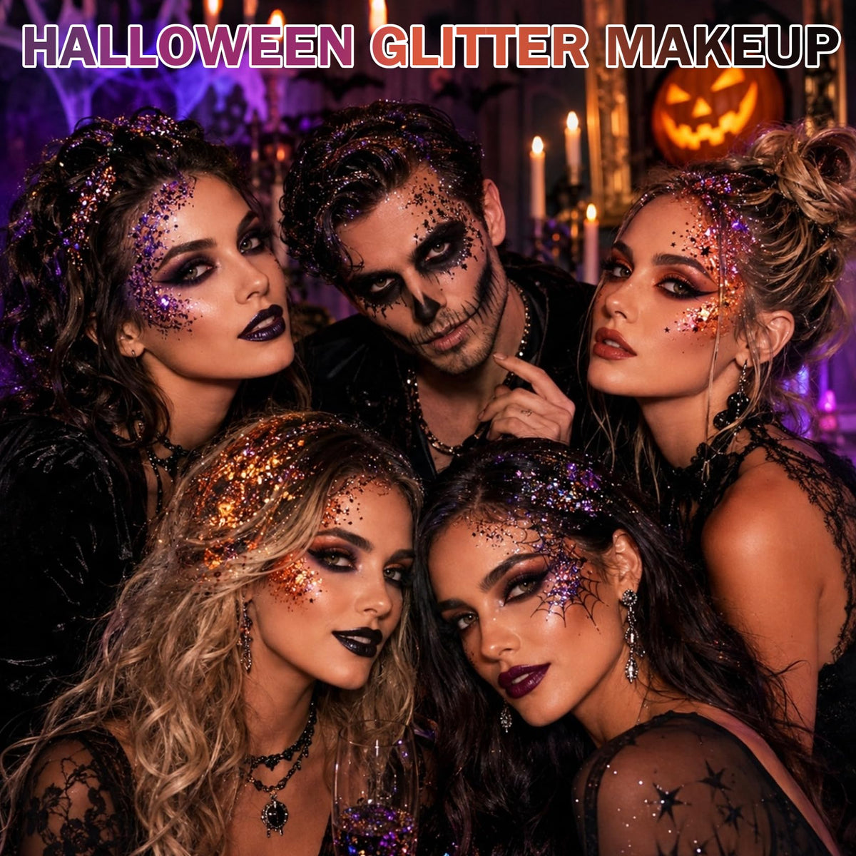 IONSGAKO Halloween Body Glitter Stick,Black Orange Purple Hair Face Glitter
