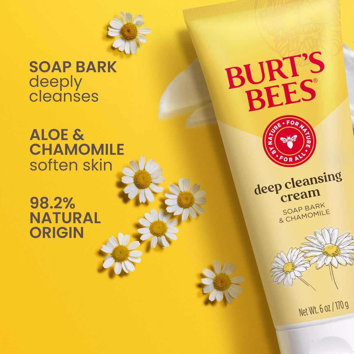 Burt's Bees Face Wash, Deep Facial Cleansing Cream, College Back to School Dorm Essentials, All Natural Cleanser with Chamomile, 6 Ounce (Pack of 3) (Packaging May Vary)