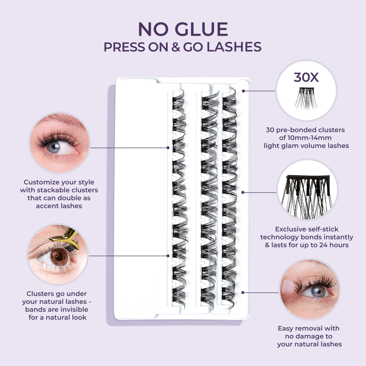 Kiss Impress False Eyelashes, Lash Clusters, Falsies, 'Curly', 10mm-14mm, Includes 30 Clusters, Contact Lens Friendly, Easy to Apply, Reusable Strip Lashes