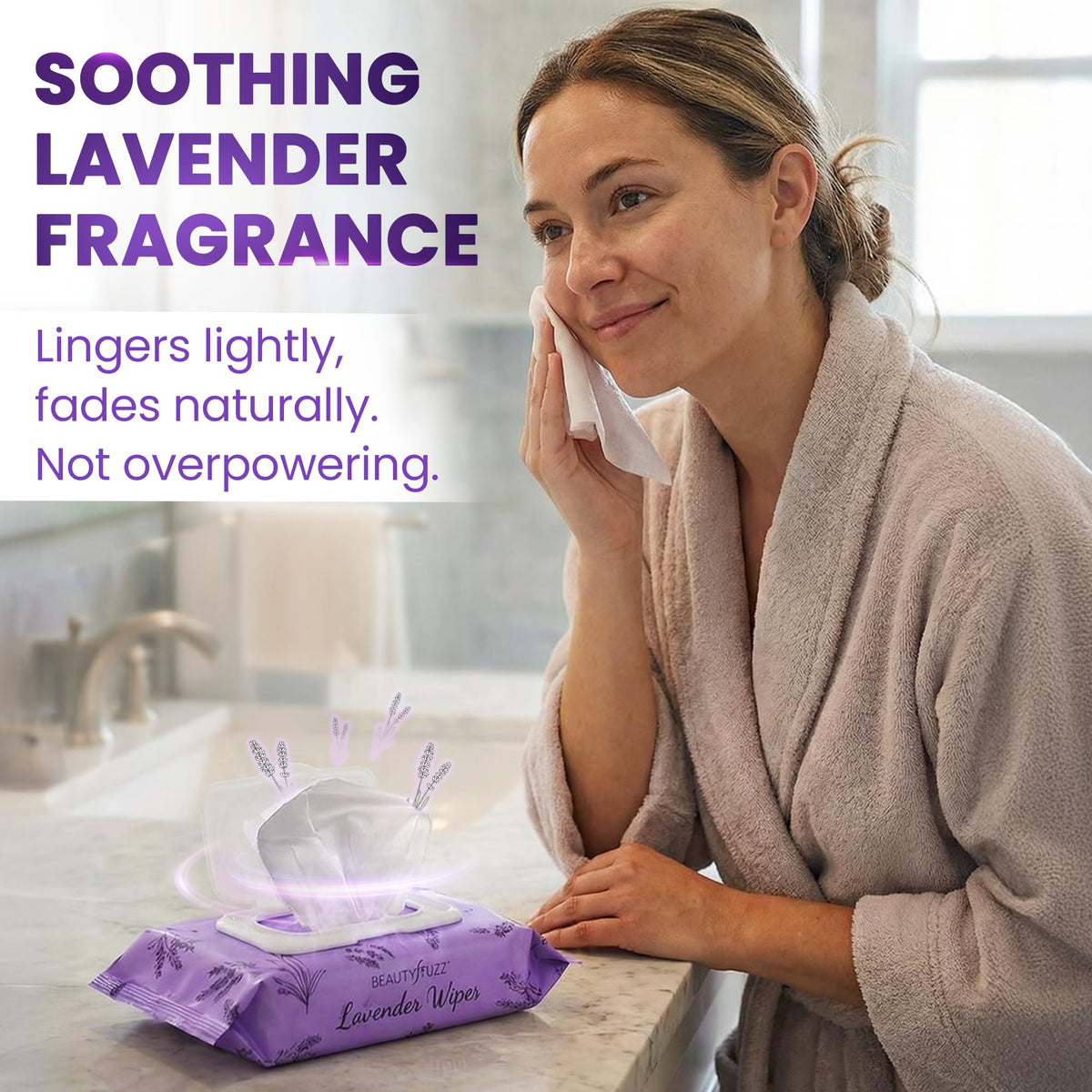 BeautyFrizz Lavender Face Wipes - Extra Soft Facial Cleansing Wipe - Gentle