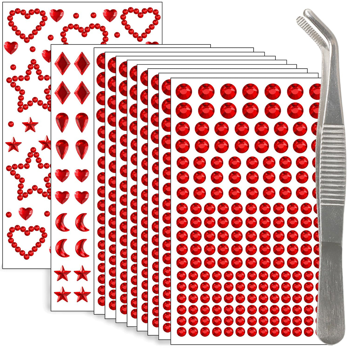 NIACONN 1760 Pcs Red Face Gems Jewels Self-Adhesive Rhinestones Stickers