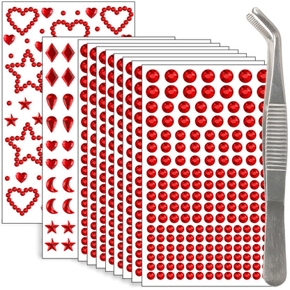 NIACONN 1760 Pcs Red Face Gems Jewels Self-Adhesive Rhinestones Stickers