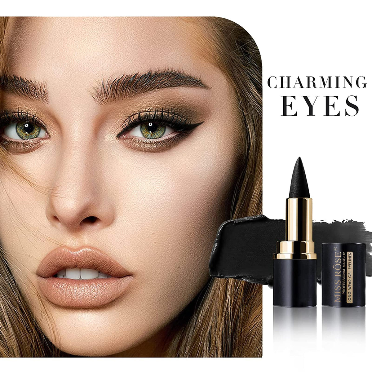 MISS ROSE M Gel Eyeliner, Black Eyeliner Pencils, delineador de ojos contra el agua, Easy to Use, Eye Makeup for Women (Black)