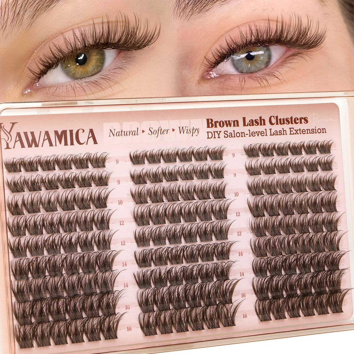 Yawamica Wispy Brown Lash Clusters Fluffy Brown Eyelash Clusters 9-16mm