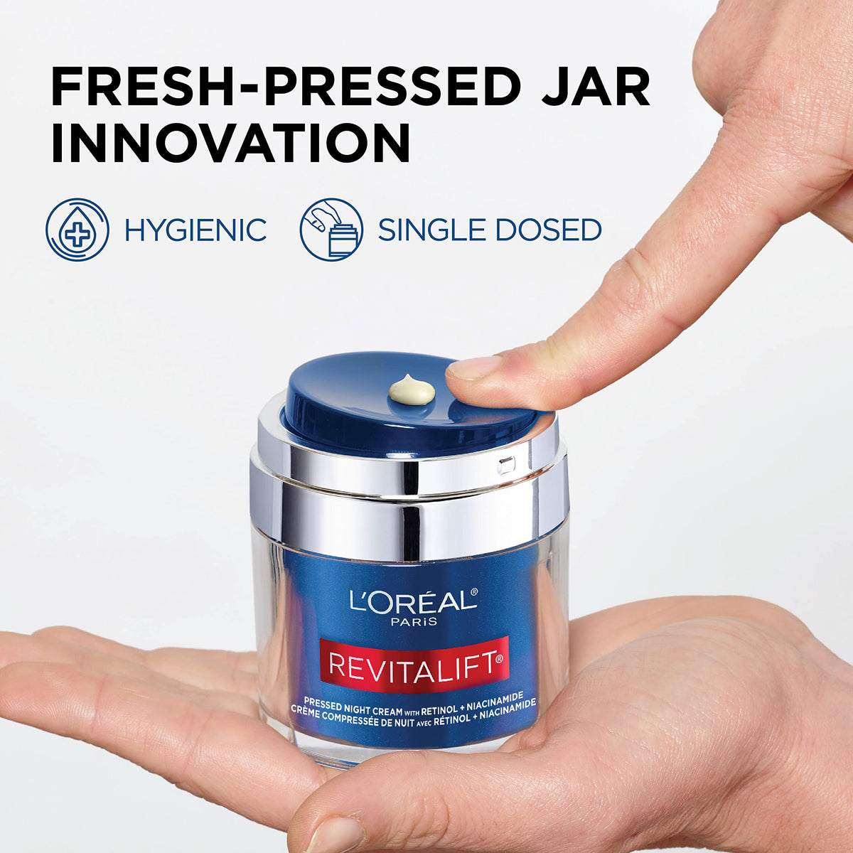 L'Oreal Paris Revitalift Pressed Night Cream, Retinol + Niacinamide, Reduces Wrinkles, Fragrance Free, 1.7 oz + Serum Sample