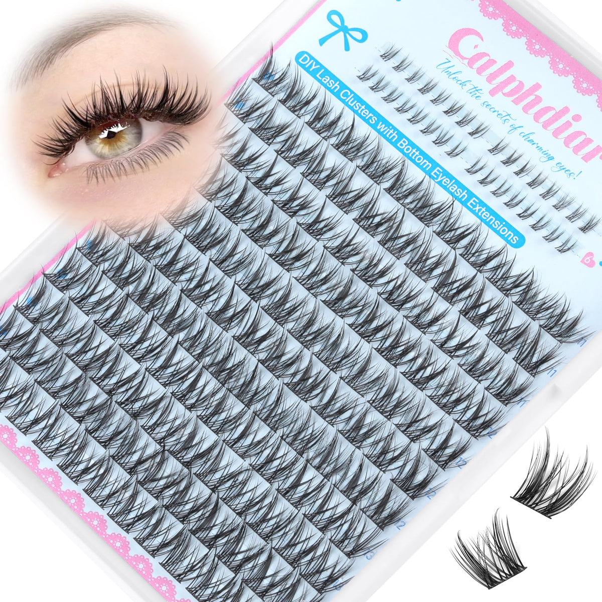 calphdair Natural Lash Clusters with Bottom Lashes DIY Wispy Cluster Eyelash Extensions C-curly Individual Lashes 11-13mm Short Eyelash Clusters Manga Cluster Lashes with Bottom Lash Extension 164pcs