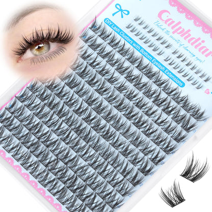 calphdair Natural Lash Clusters with Bottom Lashes DIY Wispy Cluster Eyelash Extensions C-curly Individual Lashes 11-13mm Short Eyelash Clusters Manga Cluster Lashes with Bottom Lash Extension 164pcs