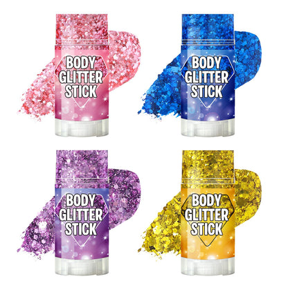 4Pcs Body Glitter Stick Set (Pink/Blue/Gold/Purple) Each 0.56oz