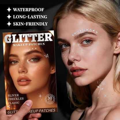 30PCS Glitter Freckles Face Tattoos & Face Gems Set, Classic Silver Style