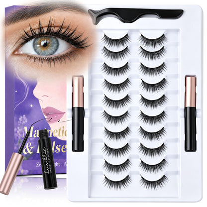 Magnetic Eyelashes with Applicator Eyeliner Natural Fake Eyelashes 10 Pairs