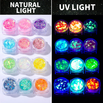 Teenitor 12 Colors Glow in The Dark Glitter Gel, Face Glitter Body Glitter Gel Hair Glitter for UV Black Light Carnival Makeup Raves Festivals