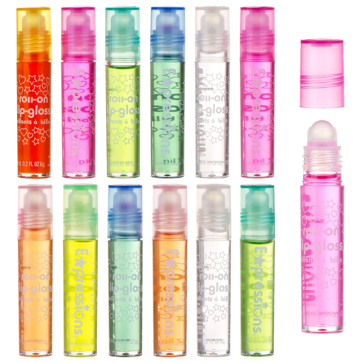 12pc Roll-On Lip Gloss Set with Carrying Case - Fruity Non-Toxic Glossy