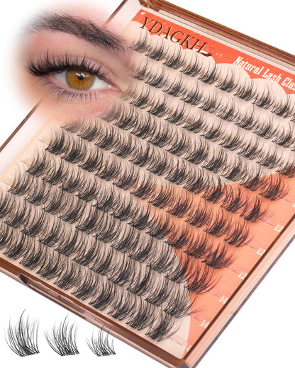 Spikes Lash Clusters Natural Fluffy Cluster Lashes Short 10-12-14mm CD Curl Wispy Cluster Eyelash Extensions Anime Fairy Eyelash Clusters DIY Clear Band Individual Lash Extension Born Doll Manga Look