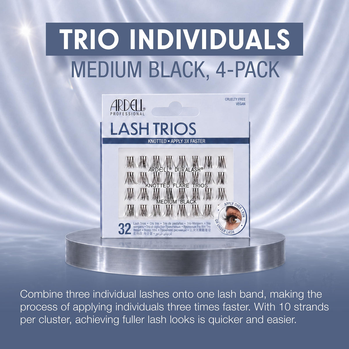 Ardell Knotted Flare Lashes Trios Lash Clusters Medium Black, 32 Ct, 4 Pack