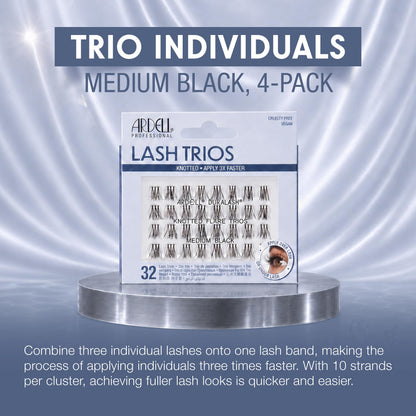 Ardell Knotted Flare Lashes Trios Lash Clusters Medium Black, 32 Ct, 4 Pack