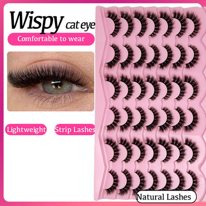etokdos Short Fluffy Lashes Cat Eye 21 Pairs Natural False Strips Lashes Pack Wispy 3D Faux Mink Eyelashes