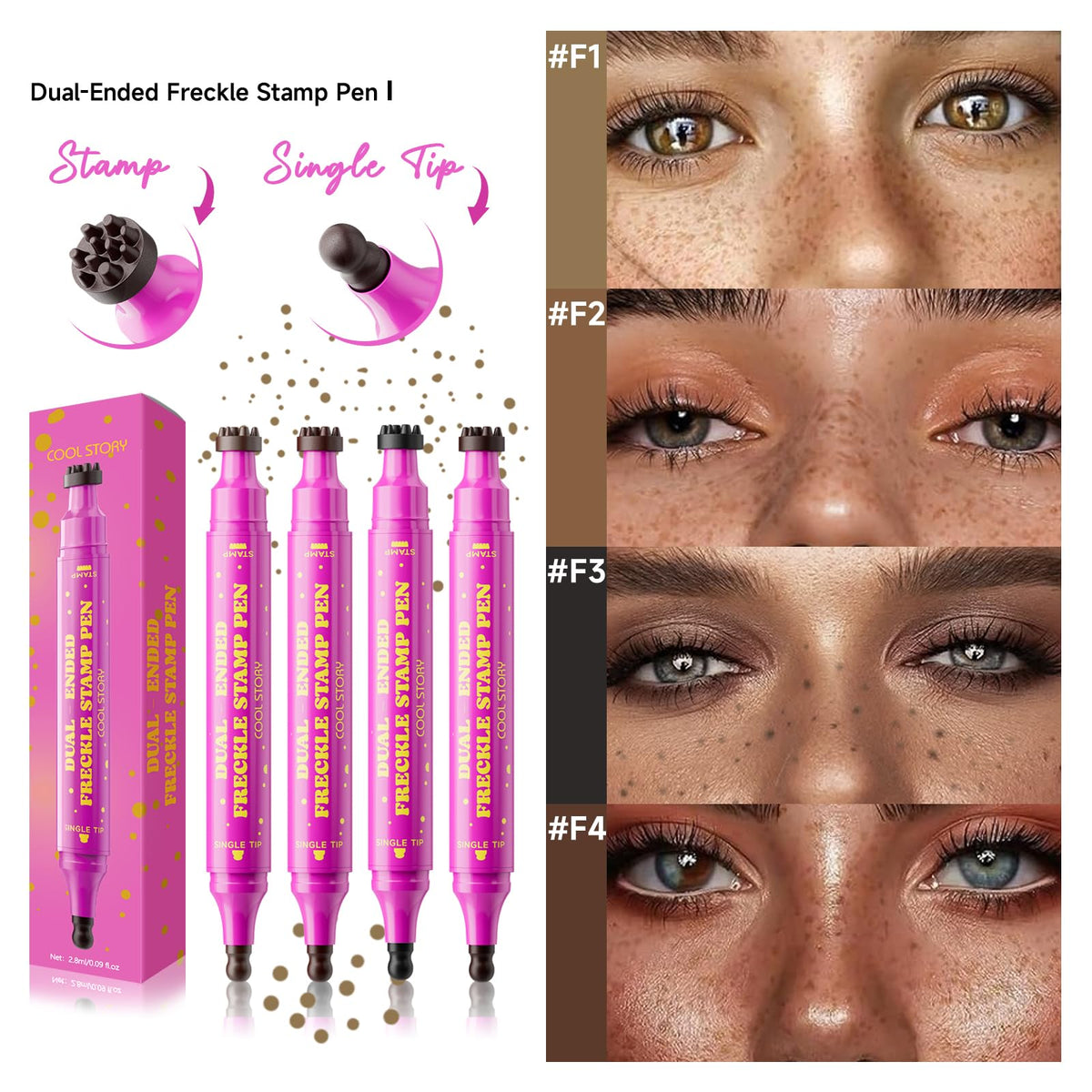 Beauty Glazed Dual-Ended Freckle Stamp Pen – Realistic Faux Freckles Makeup with Soft Sponge Stamp & Precision Tip – Waterproof Long-Lasting Freckle Marker for Natural or Bold Looks (01 Beige Brown)