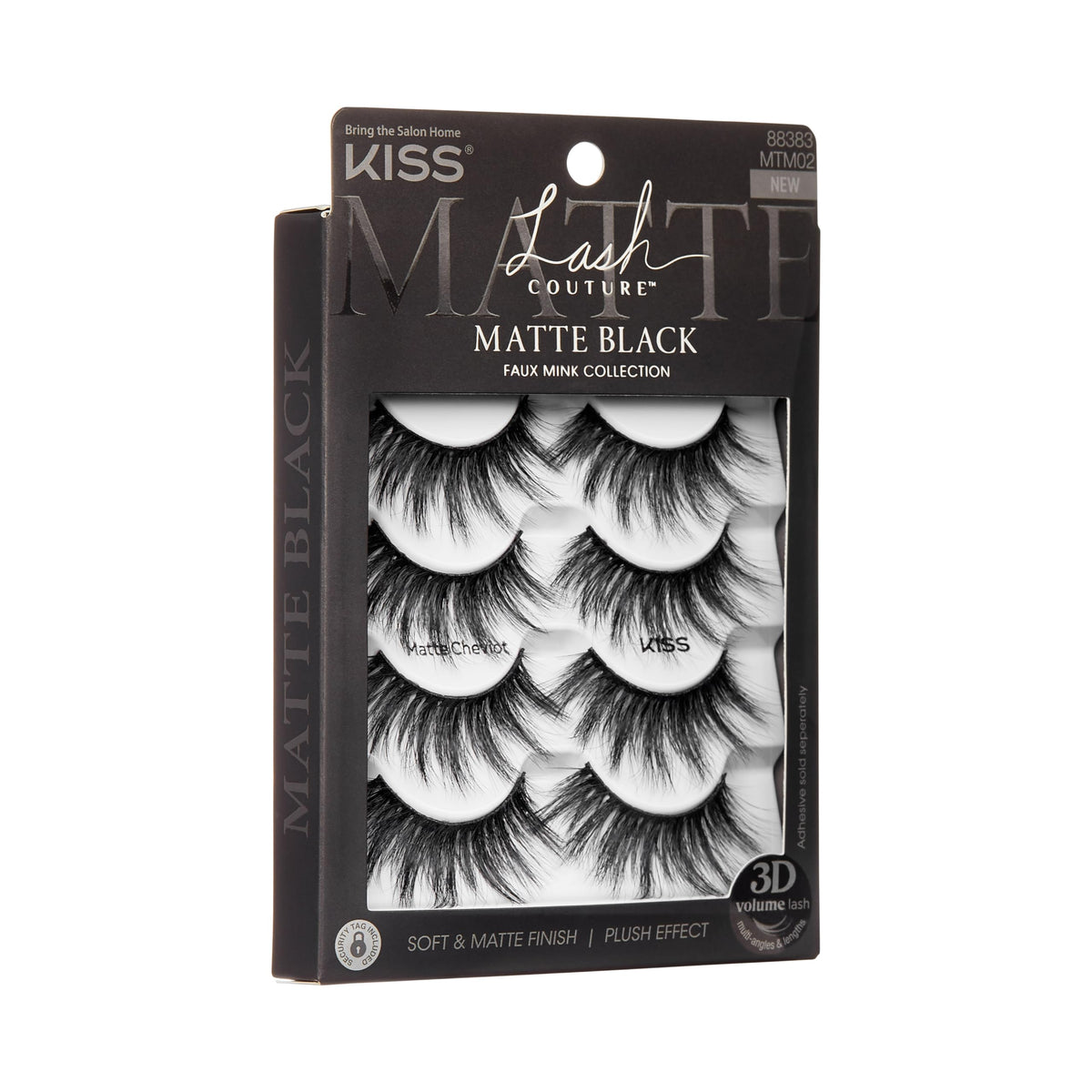 Kiss Matte Black, False Eyelashes, 'Matte Cheviot', 18mm-20mm, Includes 4 Pairs Of Lashes, Easy to Apply, Reusable Lash Clusters