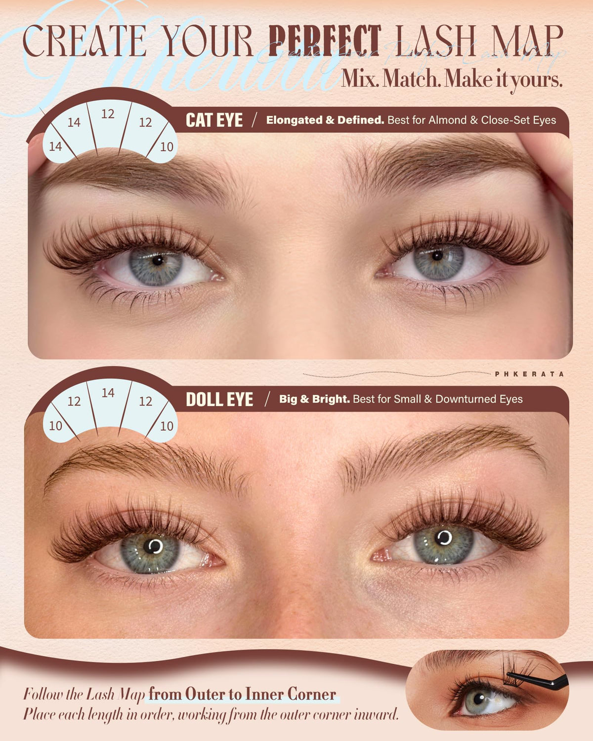 PHKERATA Short Brown Lash Clusters 10-14mm Wispy Eyelash Clusters Fluffy